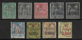 Zanzibar French Colonies 1894 - 1900 Set Of 9 Cv €160