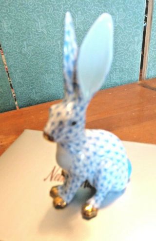 Herend Jack Rabbit Blue Bunny Fishnet Figurine W/jay Strongwater Frame