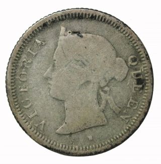 1880 - H British Straits Settlements Silver Five 5 Cents Semi Key Date Km 10
