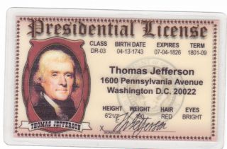 Fun Thomas Jefferson President Of The United States Id Card Drivers License