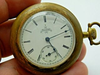 Antique Pocket Watch Elgin Grade 223 15 Jewel 6 Size Sidewinder In Keystone Case