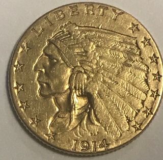 1914 - D United States $2 - 1/2 Gold Indian Head Quarter Eagle $2.  50