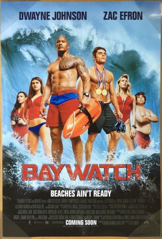 Baywatch Movie Poster 2 Sided Intl Ver B 27x40 Dwayne Johnson Zac Efron