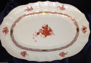Herend Hungary Chinese Bouquet Rust Serving Platter 13 1/4 " Flowers Leaves 1103