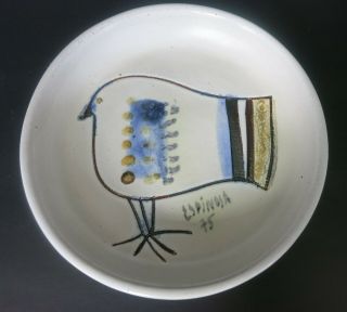 Vintage 1975 Susana Espinosa Pottery 6.  25 " Dish Plate W/ Bird Design Signed