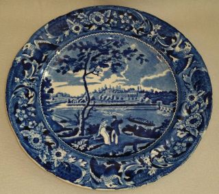 19th C.  Blue Historical Staffordshire Plate Fair Mount Near Philadelphia 10 - 1/4 "