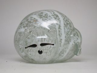 Vintage Murano Clear White Hand Blown Glass Cat Figurine Paperweight Sleeping