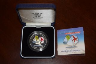 Bermuda 5 Dollars Fitted Dinghy Racing Ship Proof Silver Coin 2003 Box/coa