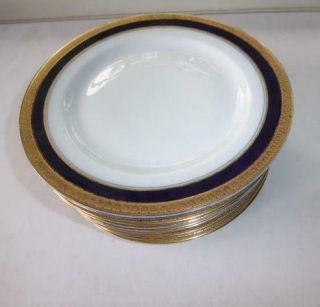 9 Vintage Rosenthal China Cobalt Blue Gold Gilt Band 8 " Salad Plates