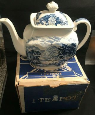 Royal Warwick Lochs Of Scotland Blue Tea Pot W/ Lid Box " Loch Lomond "