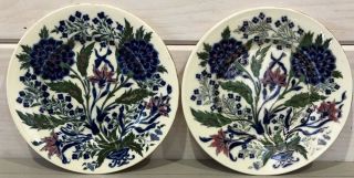 Pr.  Antique Zsolnay Pecs Hungary Polychrome Floral Decorated Plates Z.  W.  Pecs