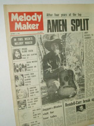 Melody Maker Pop Paper.  8th Nov.  1969.  The Who.  " Tommy ". ,  Steve Marriott