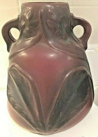 Van Briggle Mulberry Red W Green 10 " Tall Double Handled Vase