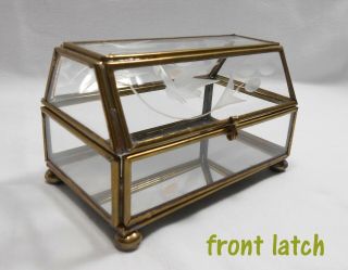 Vintage Brass And Glass Footed Display Trinket Box Curio Case Casket