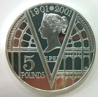 Great Britain 2001 Victoria 5 Pounds Silver Coin,  Proof