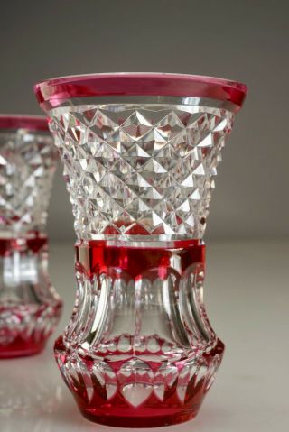 Vintage Antique Val St.  Lambert Vases Cranberry Glass Cut To Clear 5.  25 "
