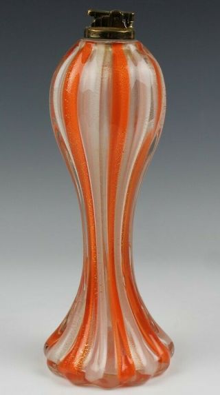Vtg Mid Century Modern Murano Art Glass Orange White Stripe Table Lighter Nr Sms