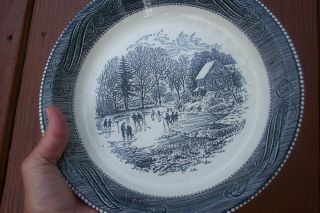 Blue Currier And Ives 10 Inch Pie Plate Royal China By Jeannette