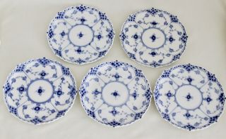 5 Royal Copenhagen Blue Fluted Full Lace 1/1035 Saucers For Flat Cup Denmark