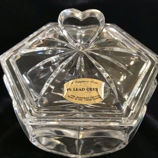 Fine Bohemian Crystal Heart Candy Dish With Lid Czech Republic Teleflora Gift