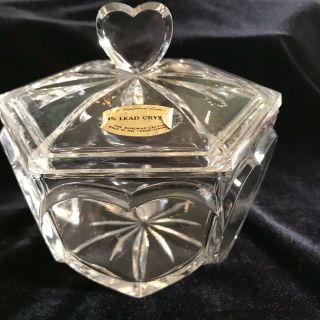 Fine Bohemian Crystal Heart Candy Dish With Lid Czech Republic Teleflora Gift 3