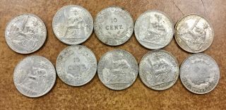 French Indochina 1937 10 Cent - Liberty Seated -.  680 Silver 10 Coins
