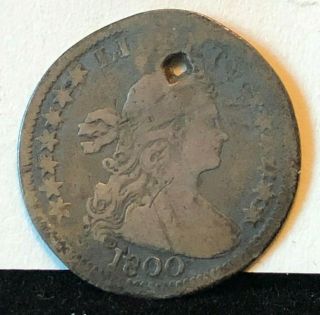 1800 U.  S.  Silver Draped Bust Half Dime Coin - Hole