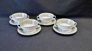Royal Doulton English Renaissance H4972 Set Of 4 Cream Soup Bowls & Saucers