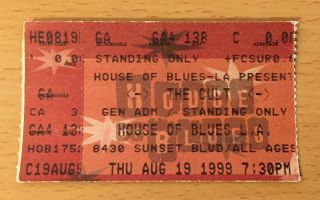 1999 The Cult Hollywood Concert Ticket Stub Fire Woman She Sells Sanctuary Ian
