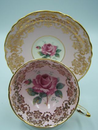 Vintage Paragon Cup Saucer Pink Color With Large Cabbage Rose 2