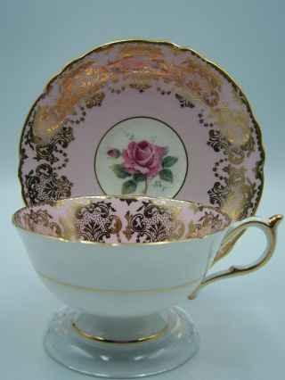 Vintage Paragon Cup Saucer Pink Color With Large Cabbage Rose 3