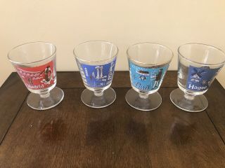 4 Vintage 1959 Libbey International World Cities Glass Footed Cocktail Barware