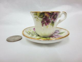 Florence Collectables Purple Floral Mini Teacup & Saucer Fine Bone China England