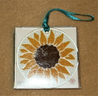 Peggy Karr Fused Glass Signed Sunflower Ornament Sun Catcher,  Pkg Kansas St Flowr