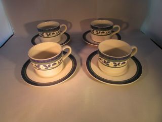 Vintage Pfaltzgraff Pattern Orleans Stoneware Set Of Four (4) Cups And Saucers