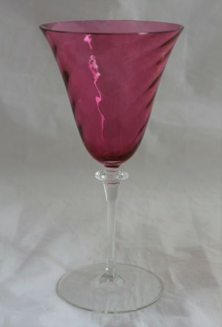Vintage Theresienthal F.  Schmidt Garda Rose Cranberry Swirl Optic Wine Goblet 8 "