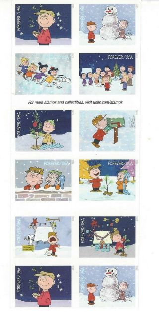Scott 5021 - 5030 Charlie Brown Christmas Not Hinged Booklet Forever Stamps