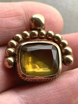 Unusual Antique Rolled Gold Citrine Set Swivel Seal Fob