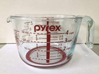 Pyrex 1 Quart Measuring Cup 4 Cups 32 Oz.  Open Handle Heavy Glass Guc Fastship