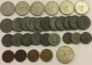 31 Ww Ii Era German Reichspfennig Coin Nazi Germany Swastika Silver Reichsmark