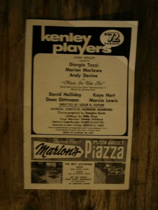Kenley Players Presents Music In The Air 8/29/72 Zsa Zsa Gabor,  Phil Donahue Ads