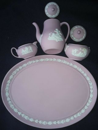 Vintage Pink Wedgewood Jasperware Miniature Tea Set 6 Pc