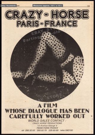 Crazy Horse De Paris_original 1977 Trade Print Ad Promo_poster_alain Bernardin
