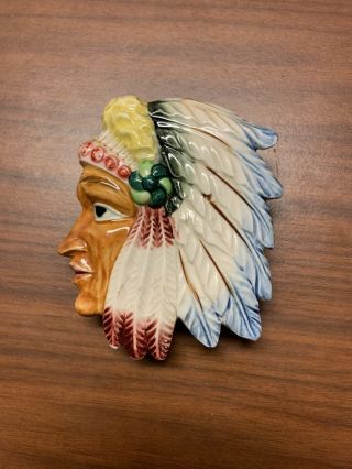 Vintage Native American Indian Head - Wall Pocket - 5”x4”