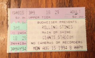 8/15/94 - The Rolling Stones Concert Ticket Stub - Giants Stadium Nj
