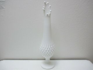 Vintage Fenton Glass Vase Swung Footed Hobnail White Milk Glass 14 1/4 " T