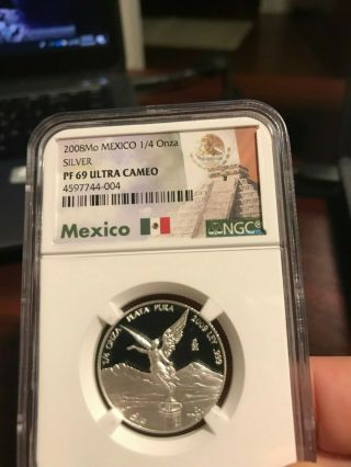 2008 Mo Mexico 1/4 Oz.  Onza Silver Proof Libertad Ngc Pf69