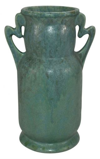 Roseville Pottery Carnelian Ii Blue Green Ceramic Vase 313 - 9