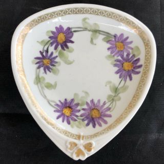 Vintage Rs Germany Porcelain Hand Painted Triangle Dish Purple Daisies Flowers