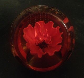 Caithness Scotland Hand Blown Red Poppy Paperweight Vintage Art Glass Stunning